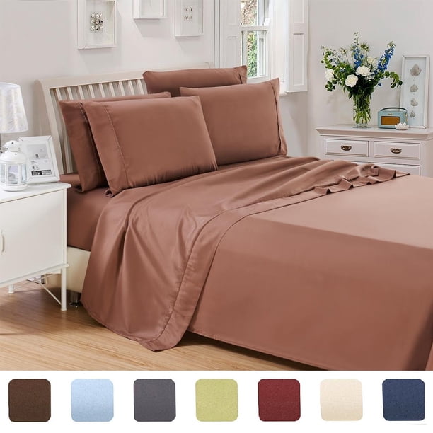 Lux Decor Collection Solid Bed Sheet Set (Twin, Brown), 3