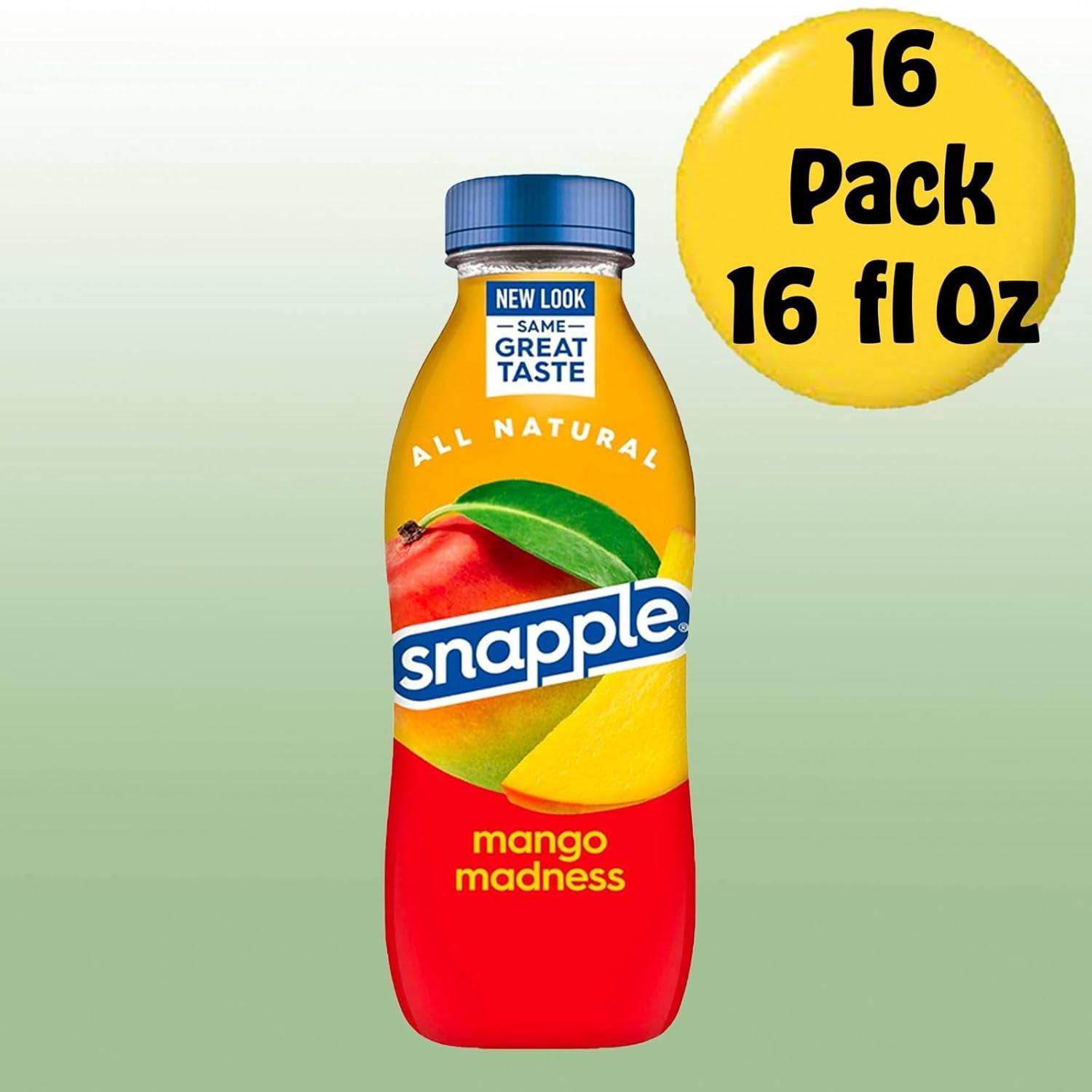 Snapple Mango Madness All Natural Fruit Juice Drink, 16 fl oz Plastic Bottles, Made with Real Fruit Flavor, 16-Pack