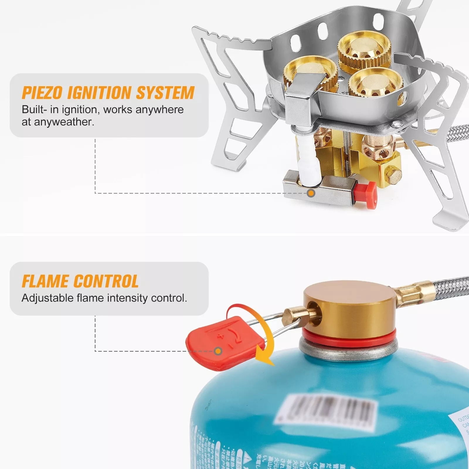 6800W High-Power Camping Burner Stove Brass Burner, Fast Heating, Windproof, Safe Gas Use