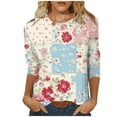 thumbnail image 3 of JURANMO Boho Tops for Women 2025 Hippie 3/4 Sleeve Tops Fashion Floral Printed T Shirts Casual Crewneck Blouse Summer Shirts Sales of The Day Pink XL, 3 of 6