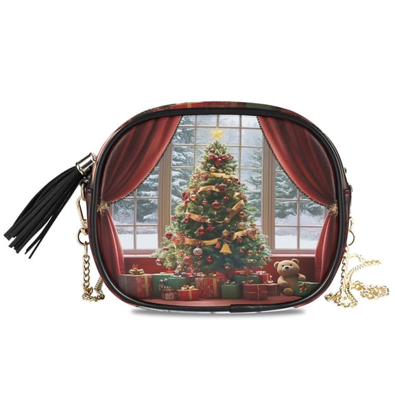 Womens Casual Chain Shoulder Bag Simple style Christmas Tree with Gifts Crossbody Bag