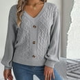 thumbnail image 5 of Lovskoo Sweaters for Women Trendy Casual Button Long Sleeve V-Neck Keeping Warm Outing Sweater Gray, 5 of 7