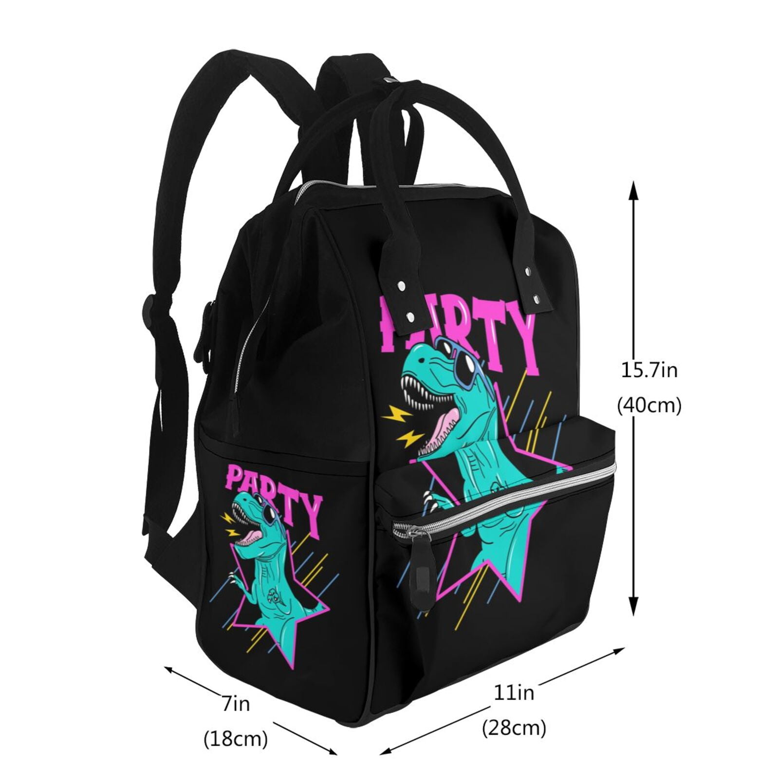 Ratiio Rex Dinosaur With Sunglasses Mummy Backpack - Waterproof Twill Canvas, Large Capacity Diaper Bag with Multiple Pockets and Adjustable Straps