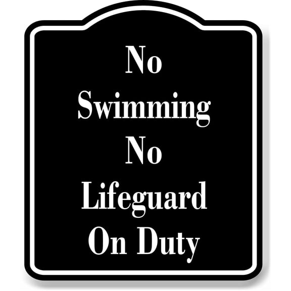 No Swimming No Lifeguard On Duty BLACK Aluminum Composite Sign, 8.5"x10"