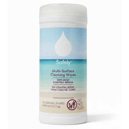Safely Multi-Surface Cleaning Wipes, Coast Scent, Bleach-Free Household Cleaner with Essential Oils, Safe for All Surfaces (75 Count, Pack of 1)