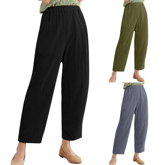EDFBUYKRS Female Women Pants Casual Womens Dress Pants Petite Length Women's Solid Linen Loose and Linen Casual Pants Casual Trouser Pants Xxl