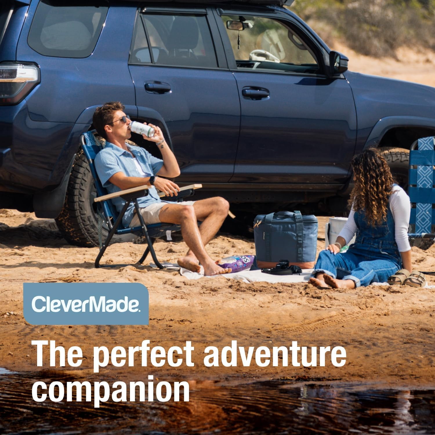CleverMade 18 Can Pacifica Collapsible Cooler, Ocean/Cognac