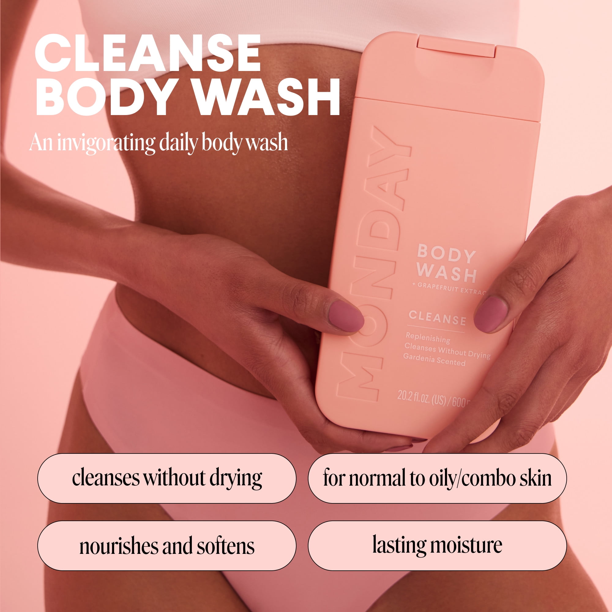 MONDAY Haircare CLEANSE Body Wash with Grapefruit Extract, Hyaluronic Acid, Shea Butter, Coconut Oil for Normal to Oily/Combination Skin 600 mL