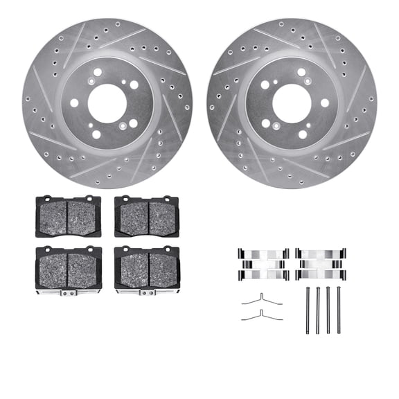 Dynamic Friction Company Front Brake Rotors-Drilled and Slotted-Silver with 5000 Advanced Brake Pads includes Hardware 7512-58026