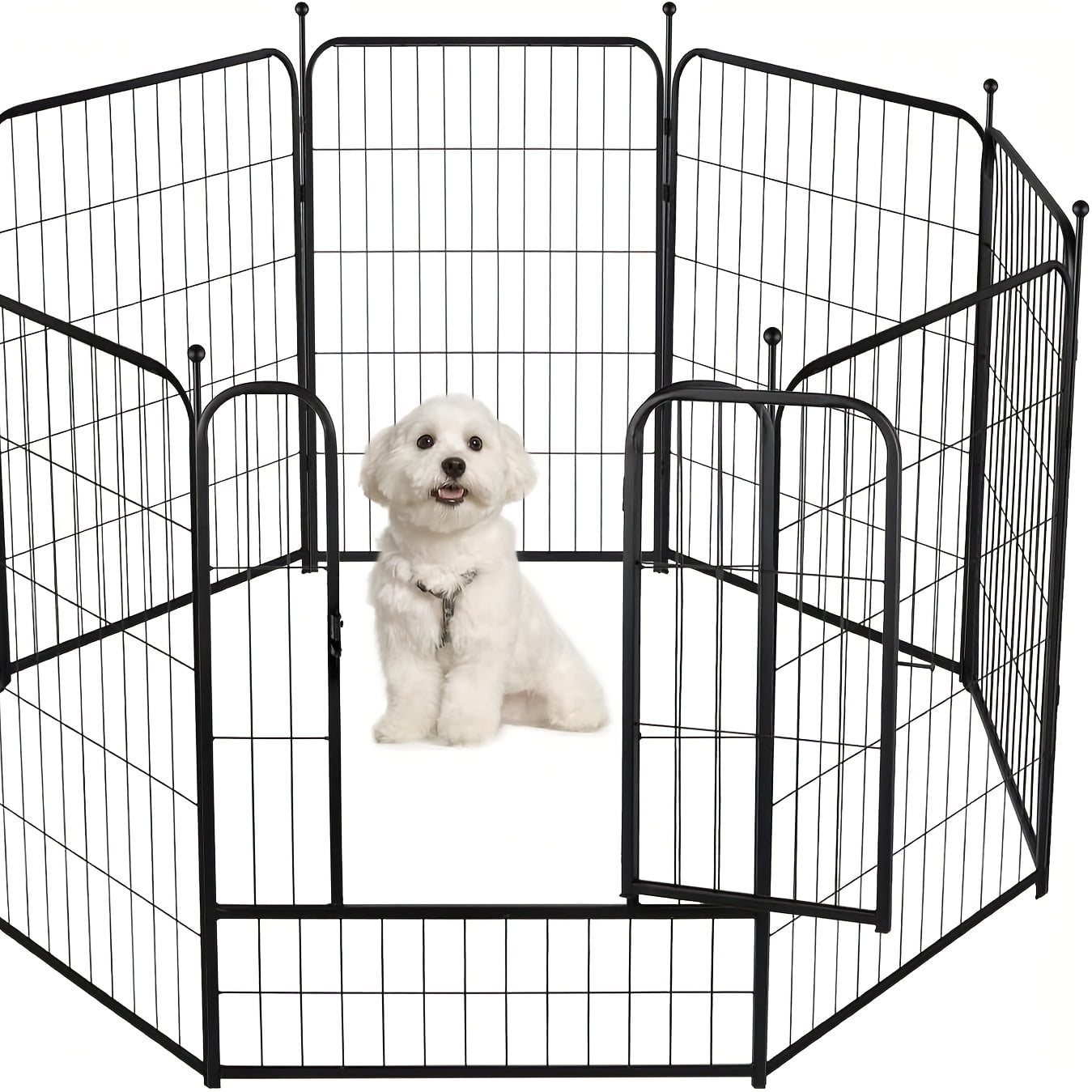 32" 8-Panel Dog Playpen for Small & Medium Dogs - Indoor/Outdoor Pet Fence with Rounded Ground Stakes, Easy Tool-Free Assembly, Secure Black Mesh Design for Camping, Yard, RV, or Garden