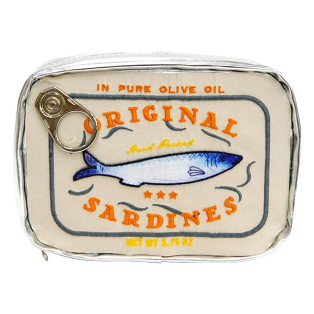 Bolsa de cosméticos estilo sardinas enlatadas lindo almacenamiento creativo para el trabajo beige
