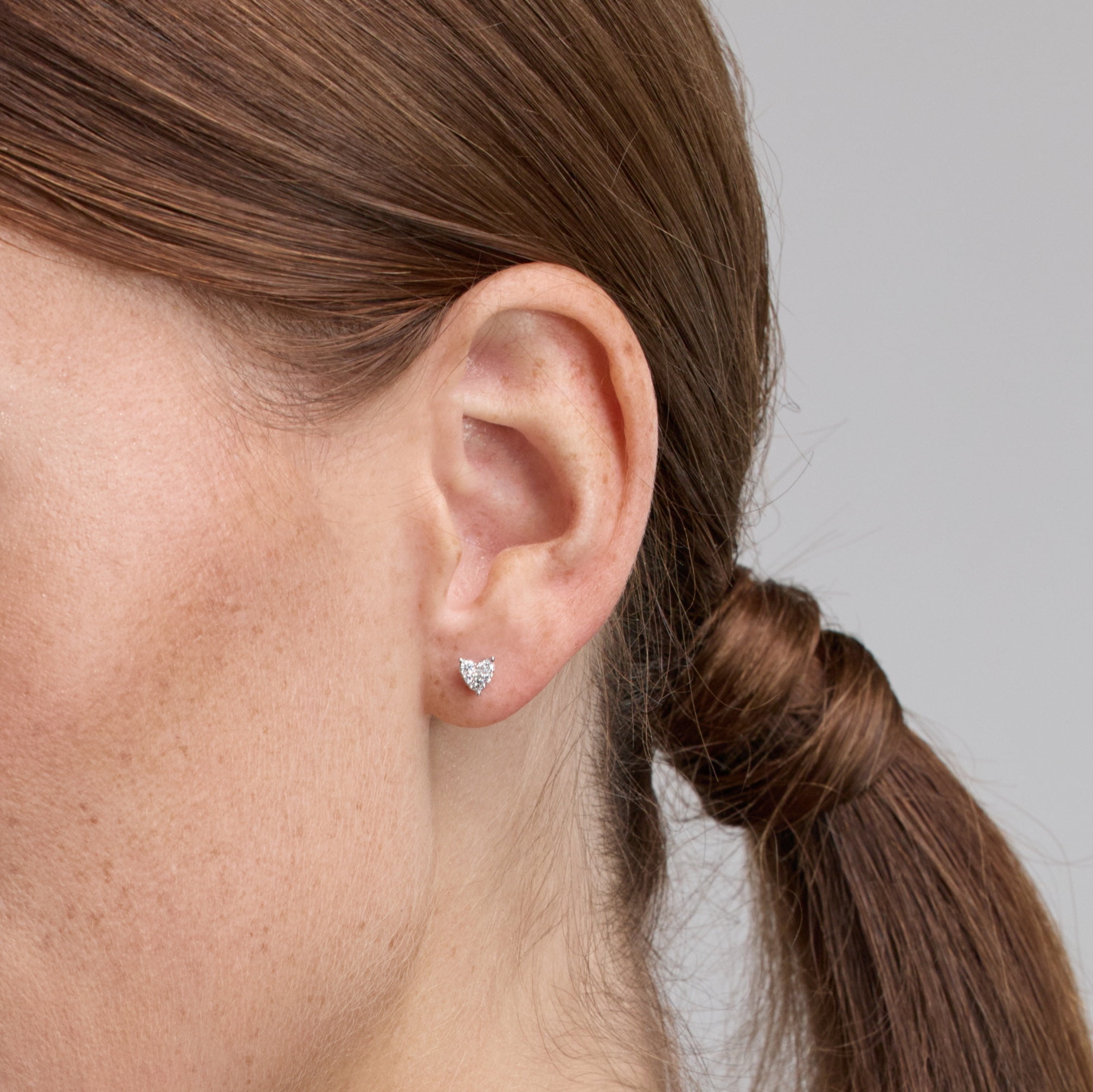 Unique Moments 1/5 Ct Round Lab Grown Diamond Heart Stud Earring in Silver for Women (H-I, SI-I1)