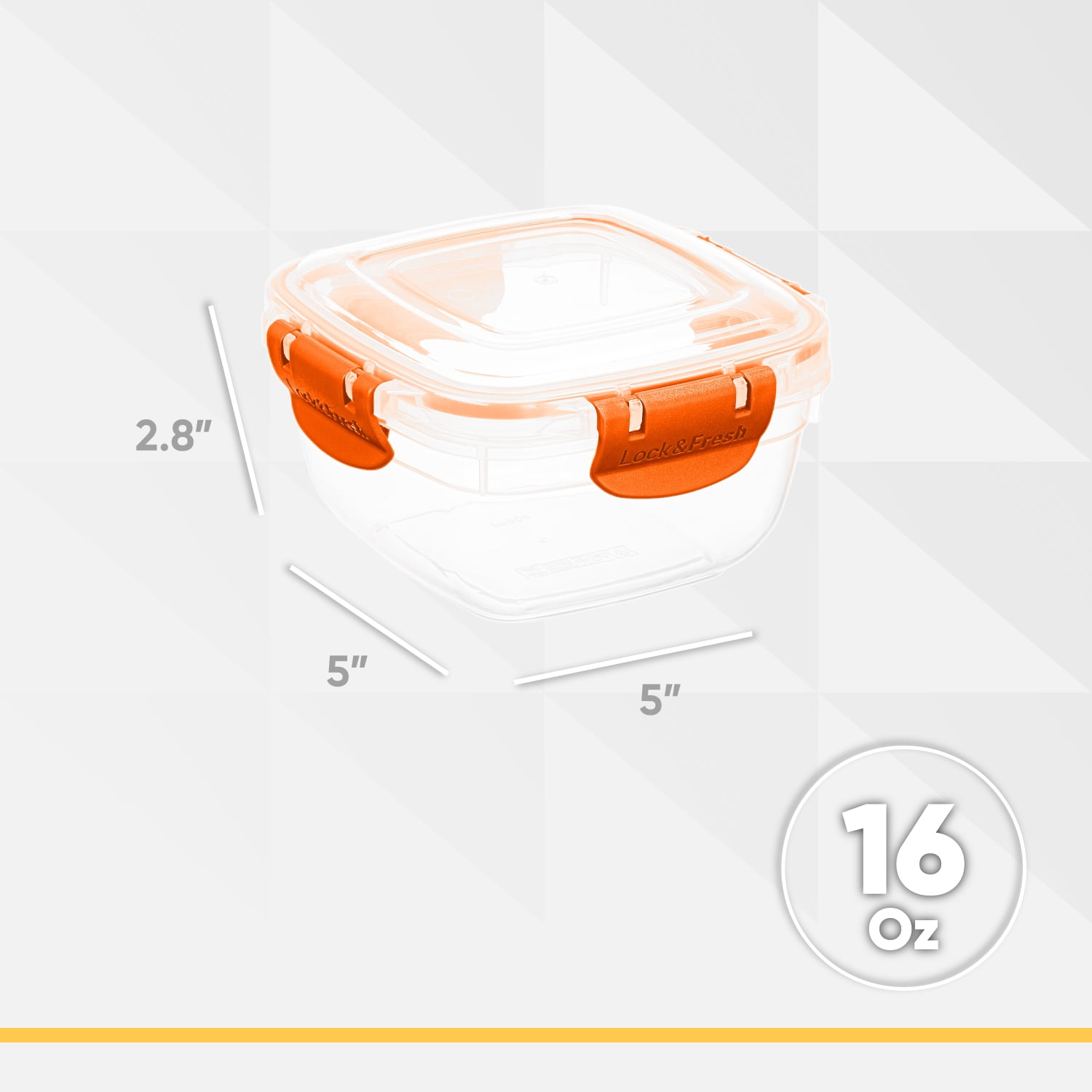 Superio Lock and Fresh Airtight Food Storage Containers with Lids for Kitchen Pantry Organization , BPA Free, Lunch, and Meal Prep Plastic Containers, 16 oz. Square Sealed Container, Orange, 6 pack