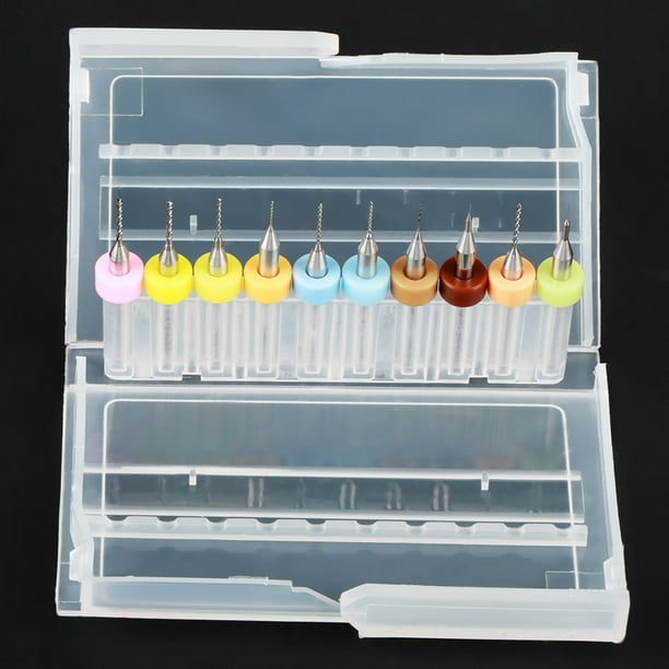 Juego de 10 Microbras de Carburo de Tungsteno para PCB, Brocas para placa de Circuito Entreso Con Gran Espacio de Descarga de Restos y Caja de Fácil Almacenamiento para