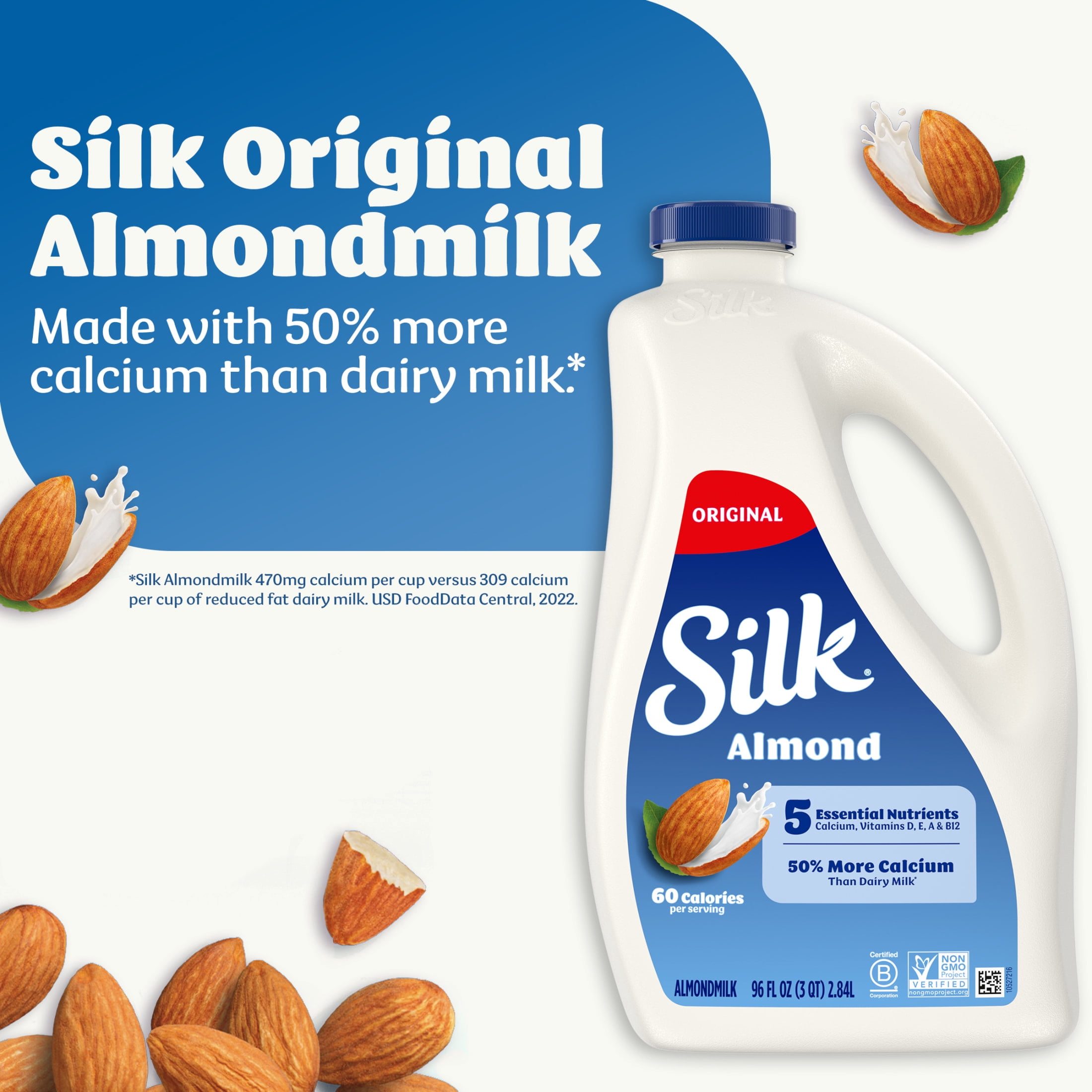 Silk Dairy Free, Gluten Free Original Almond Milk, Plant Based Milk Bottle, 96 fl oz