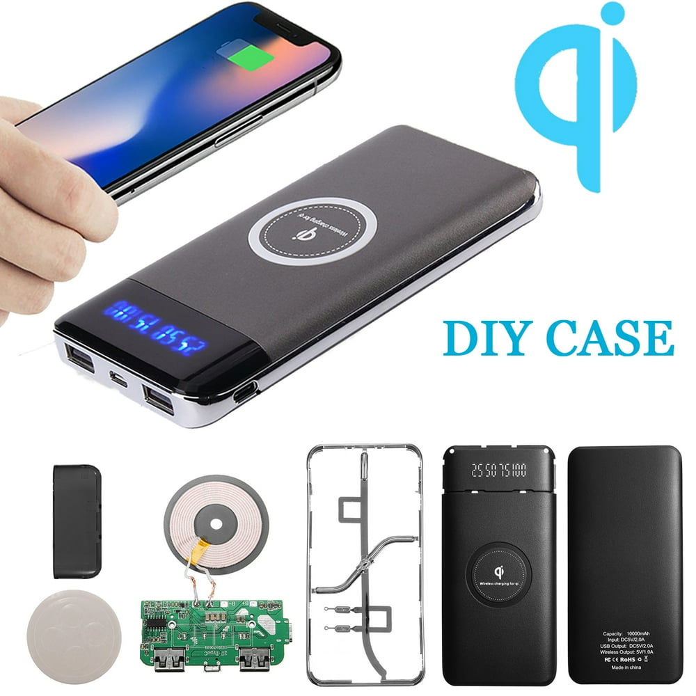 10000mAh Qi Charger LED Power Bank DIY Case Battery Charger Wireless