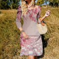 thumbnail image 3 of Pink Blossom Tree on Checkered Floor Flare Dress Square Neck Dress Elegant Female Fashion Printed Dress, 3 of 9