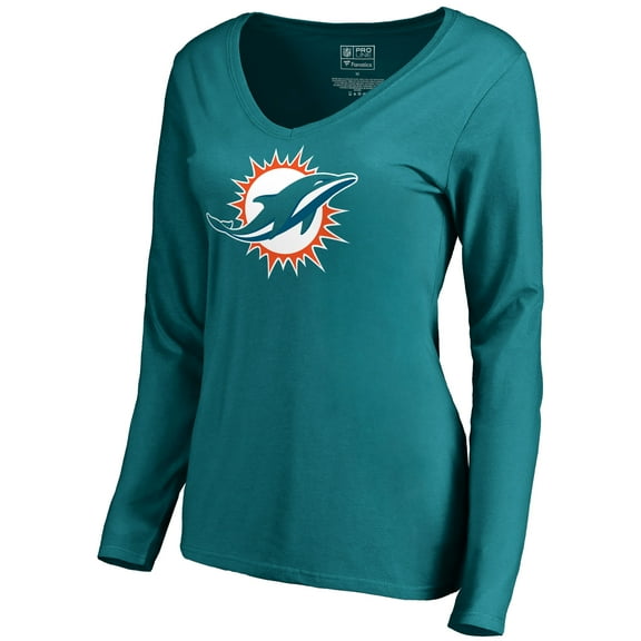 Women's Aqua Miami Dolphins Primary Logo V-Neck Long-Sleeve T-Shirt