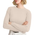 thumbnail image 2 of Beige Womens Fall Tops Women'S Autumn and Winter Round Neck Stripe Bottoming Shirt Fashion Versatile Sweater Solid Soft Sweater Sweaters for Women, 2 of 5