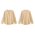 thumbnail image 4 of Cotton Linen Tshirts for Women Long Sleeve Button V Neck Tops Womens Lightweight Summer Fall T-Shirts, 4 of 7
