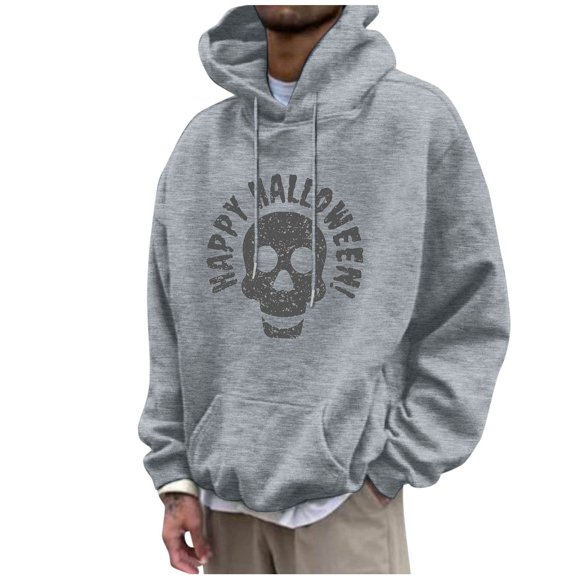 LUOGENLI Hoodies for Men Zip up Navy Blue Halloween Pullover Hoodie Long Sleeve Casual Sweatshirt with Graphic Print for Fall Season Comfort Fit Hoodies for Men Cotton Full Zip Light Gray Size M