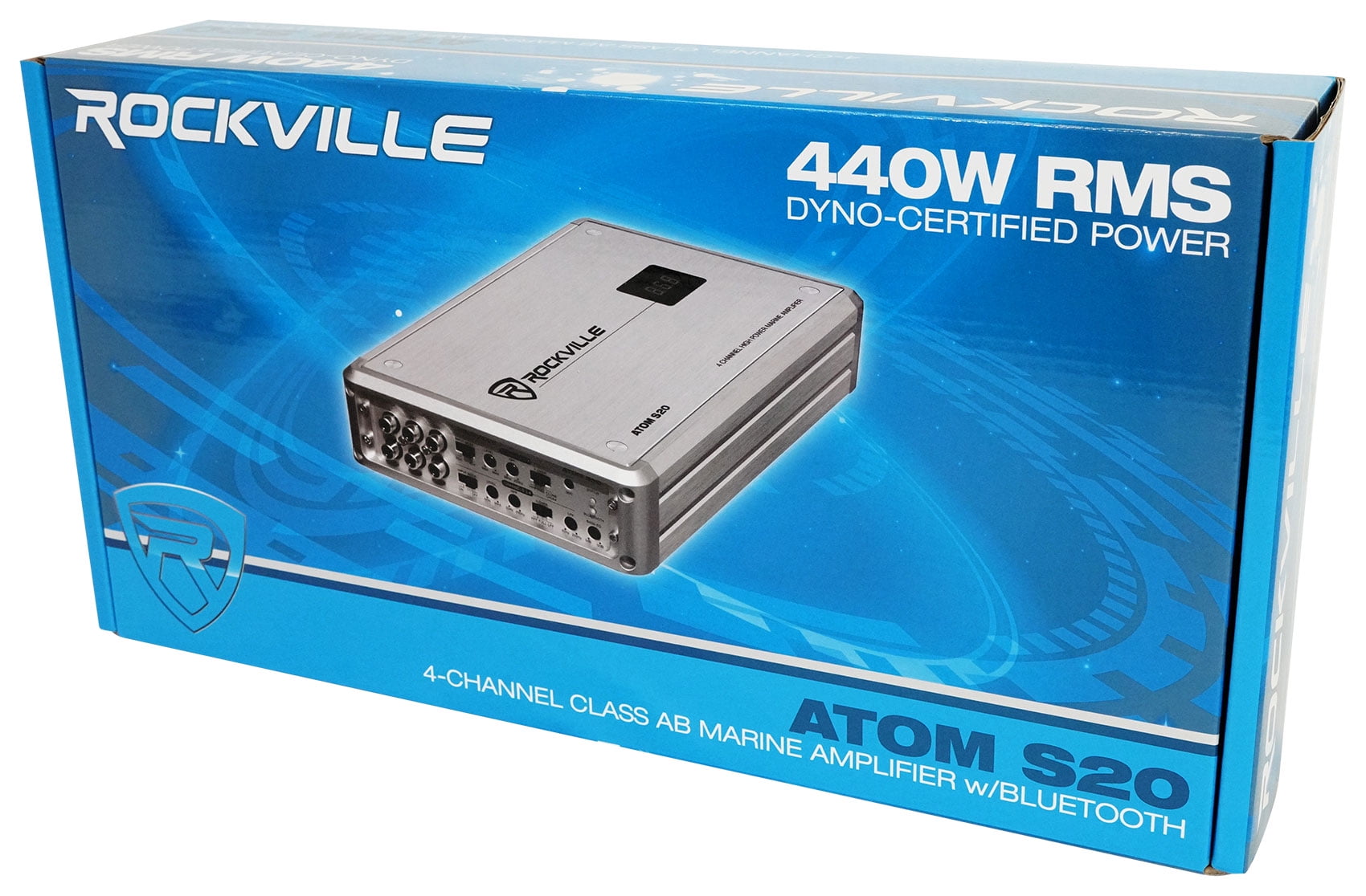 Rockville ATOM S20 Marine Bluetooth Amplifier 1600w 4 Channel/Volt Meter+PA Mic