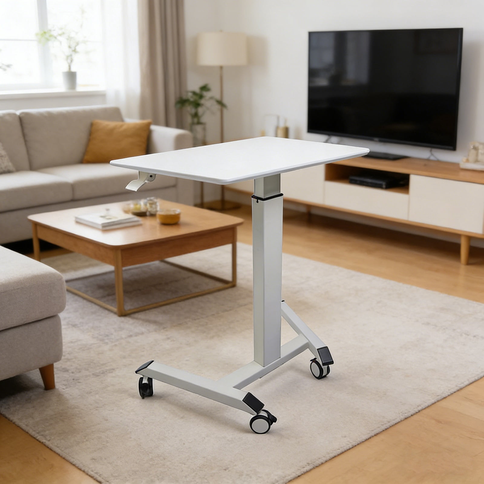 Portable Rolling Laptop Desk  Height-Adjustable Movable Desk, Standing Rolling Desk & Rolling Computer Stand for Home/Office