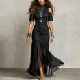thumbnail image 6 of Ayolanni Solid Summer Dresses for Women 2026 Elegant Short Sleeve Crew Neck Maxi Cocktail Dress Wedding Guest French Tulle Bodycon Party Sundress with Flared Hem Black L, 6 of 8
