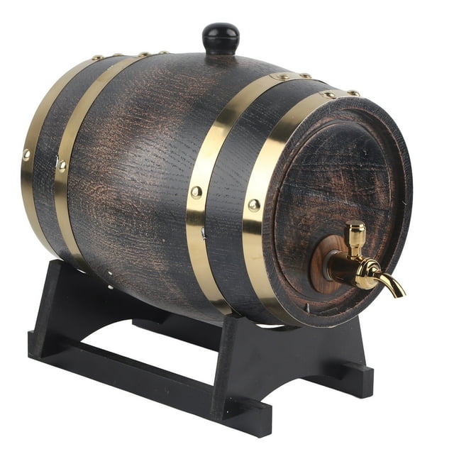 Seau à Vin Noir Rétro Rayé 3L Whisky Baril Chêne Rouge avec Robinet