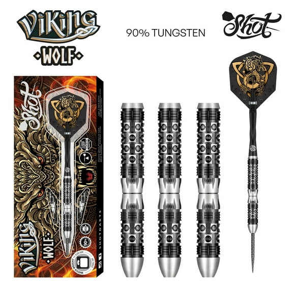 Shot Viking Wolf Steel Tip Dart Set-90% Tungsten Barrels-23gm