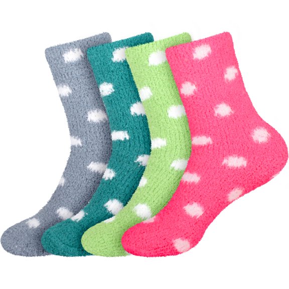Women's Super Soft Warm Comfy Fuzzy Fluffy Plush Cozy Cute Polka Dots Socks - Assortment T - 4 Pairs