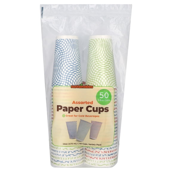 Sustainables 16 oz Assorted Paper Cups, 50 Count