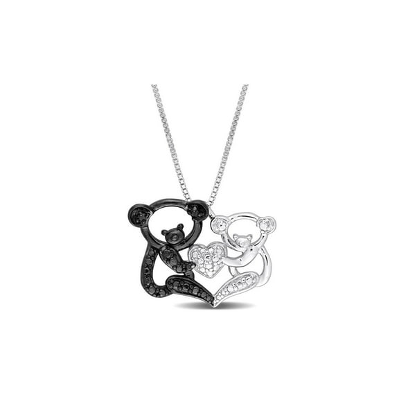 Black Accent Diamond Koala Charm Pendant Necklace in Sterling Silver with Chain for Women