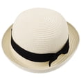 thumbnail image 3 of EeaseMX Sombrero de paja con ala ancha enrollable y lazo para mujer y niña, ideal para el verano, ideal para playa (blanco cremoso), 3 of 7