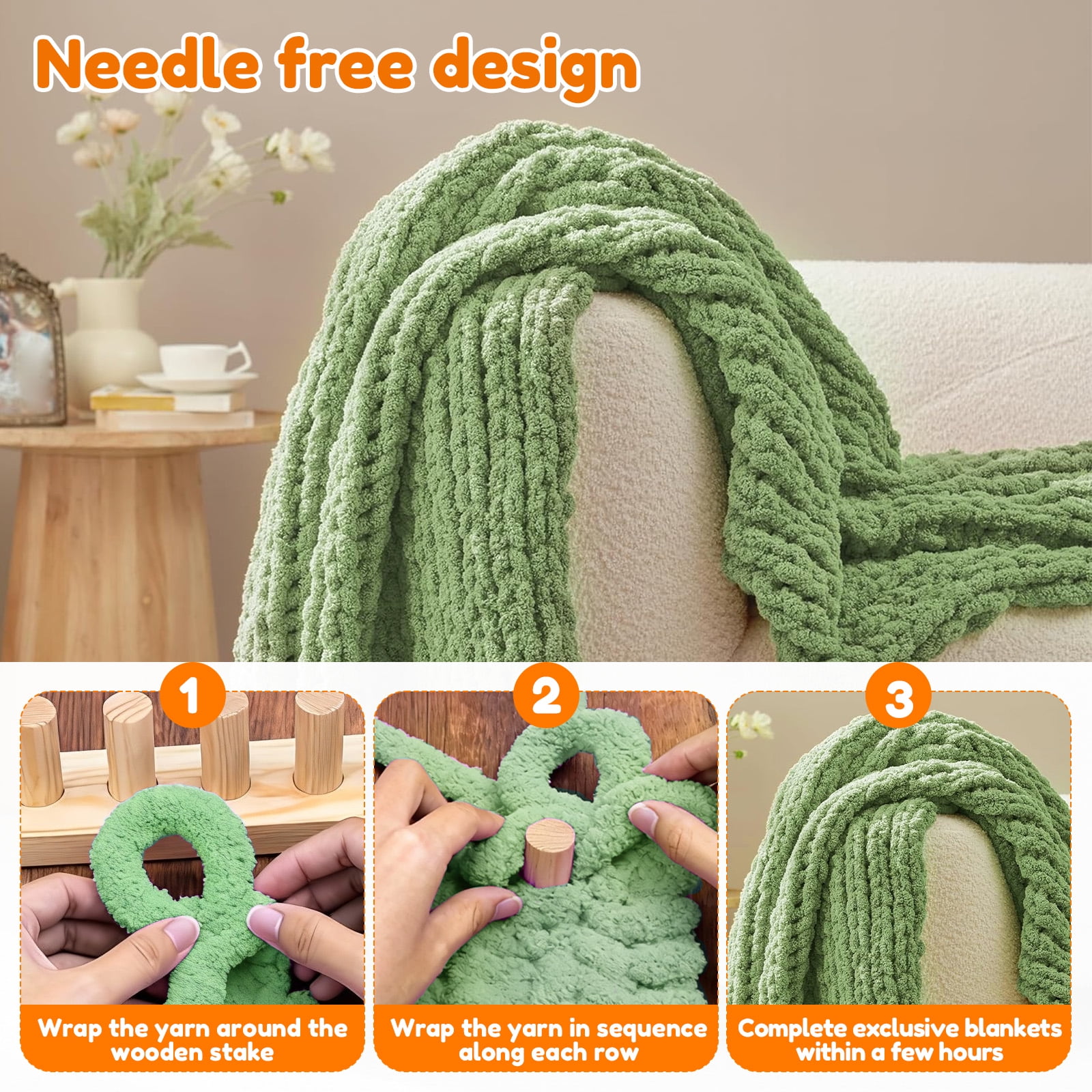 Chunky Blanket Loom Kit,76.77" Wooden Knitting Loom for Blankets,Bulky Blanket Loom Hand Knitting Kit for Beginners