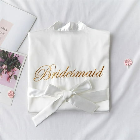 

Fashion Sleepwear Kimono Wedding Bathrobe Dressing Gown Bride Bridesmaid Bathrobe Silk Satin Dressing M BRIDESMAID WHITE