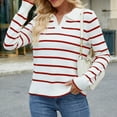 thumbnail image 5 of Kaemgyyd Tops for Women Trendy V Neck Long Sleeve Loose Stripe Sweaters Casual Fashion Lapel Knit Pullover Fall Clothes, 5 of 6