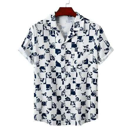 

TIANEK Men Casual Buttons Beach Non-Positioning Floral Print Turndown Short Sleeve Corset Tops Clearance
