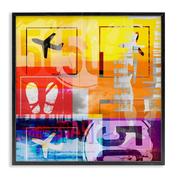 Stupell Industries Rustic Lodge Bold Airplanes Typography Collage Black Framed Giclee Art, 17 x 17, by Jan Weiss