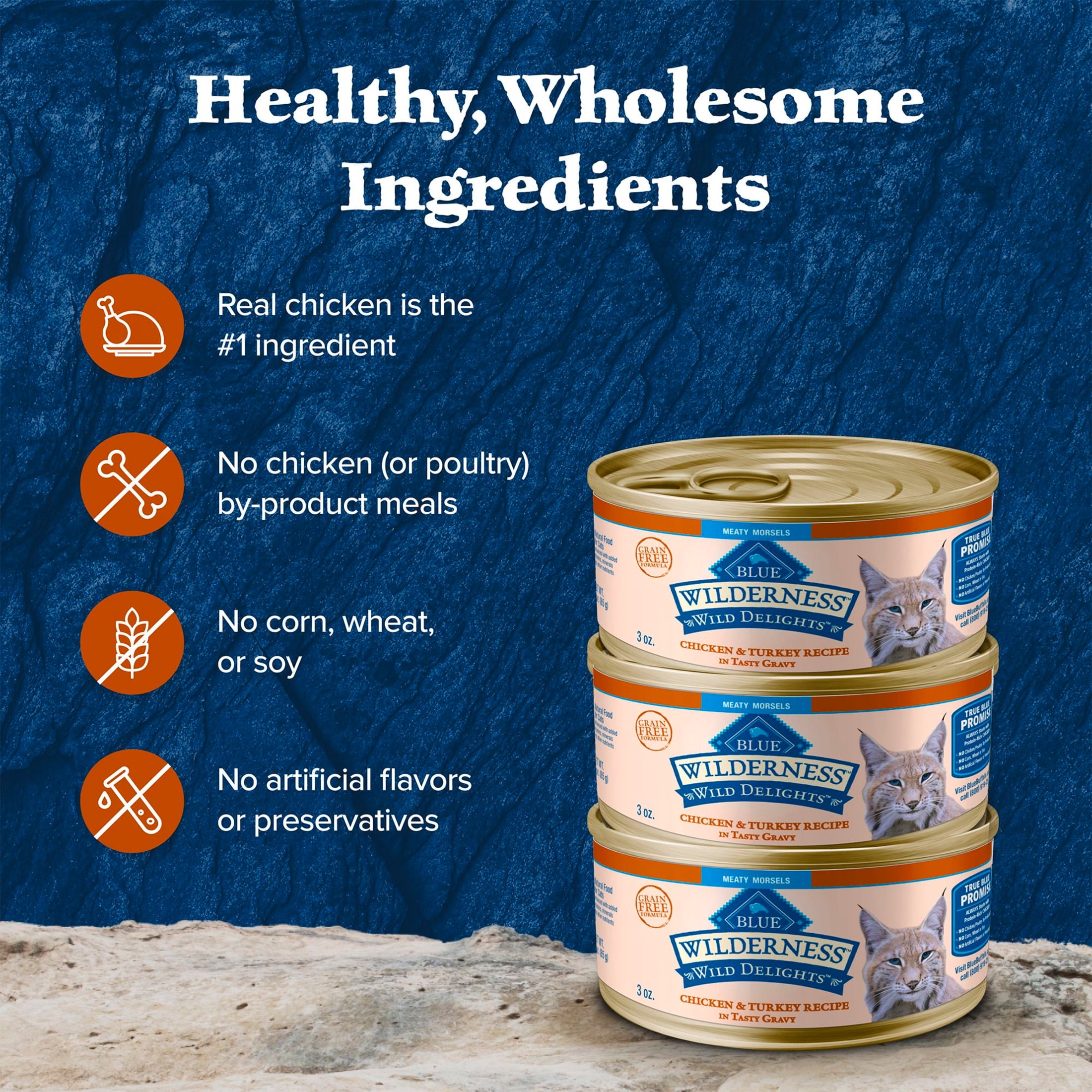 (12 pack) Blue Buffalo Wilderness Wild Delights Grain Free Wet Cat Food, Chicken & Turkey, 3oz Can