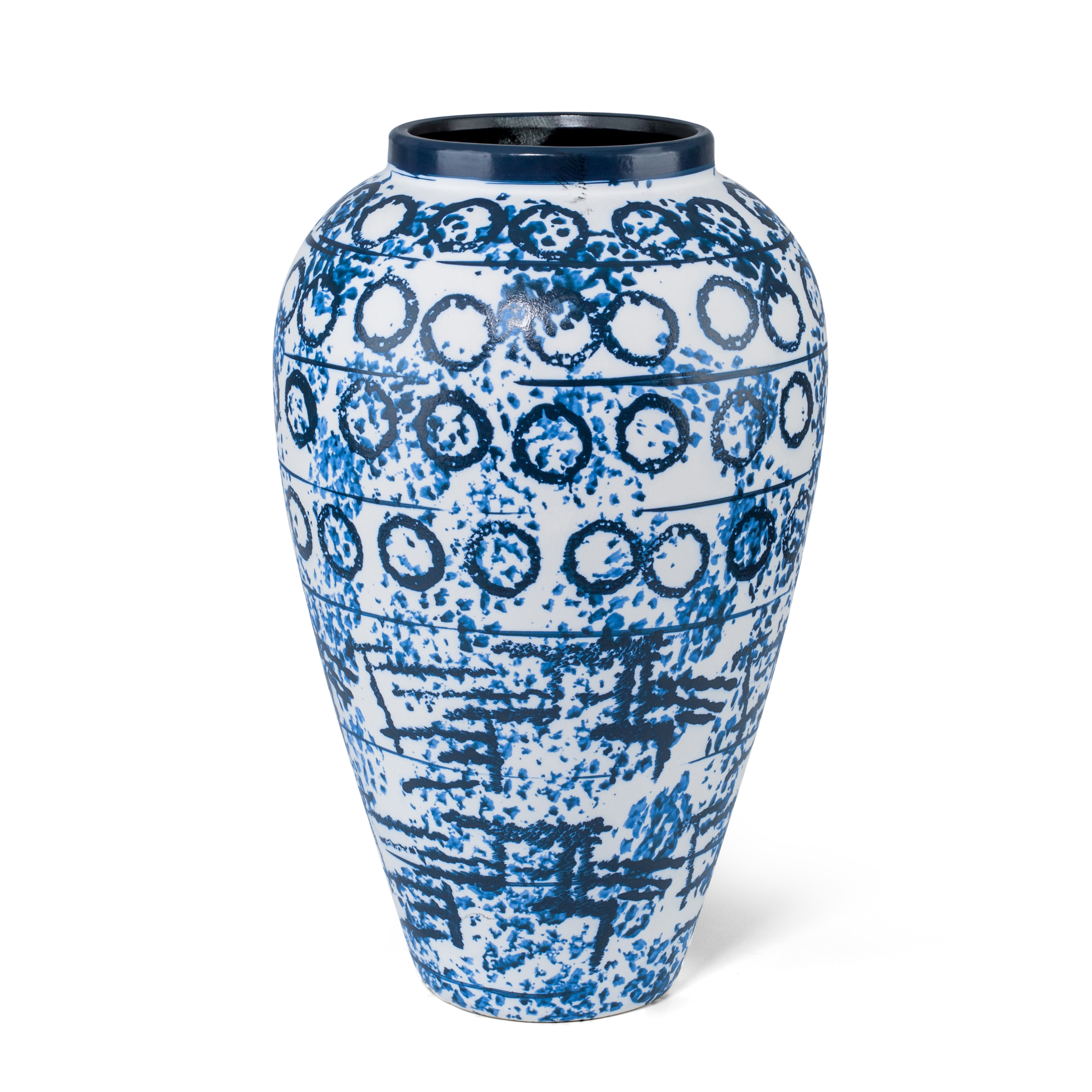 Modern and Sumptuous Ceramic Large Stamped Vase, Blue