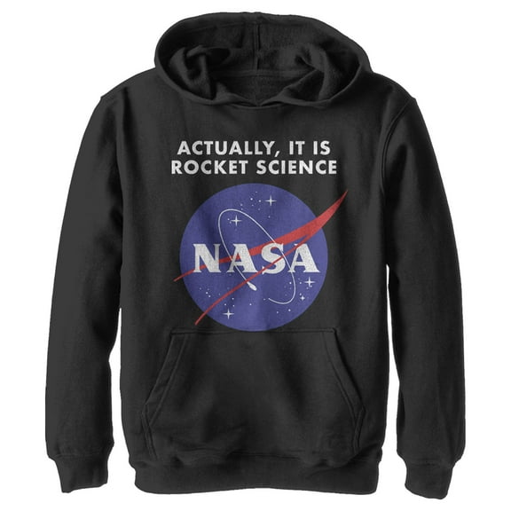 Boy's NASA Rocket Science Logo  Pull Over Hoodie Black Small