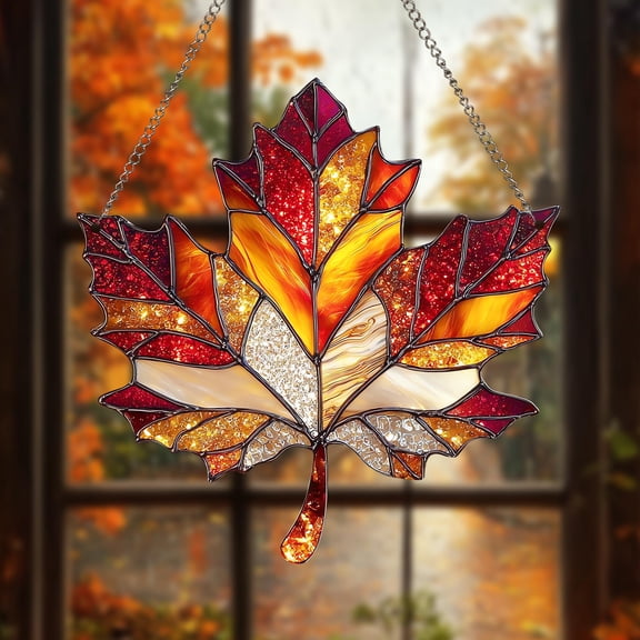 Autumn Maple Leaf Wavy Acrylic Window Hanging, Fall Mosaic Wavy Acrylic Maple Leaf, Autumn Maple Leaf Decor, Autumn Leaf Garden Decor Gift
