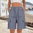 thumbnail image 2 of Outfmvch Cotton Linen Cargo Shorts Hiking Capris Bermuda Shorts Women's Knee Length Baggy Shorts Women Athletic Running Shorts Drawstring & Pockets Summer Outdoor Hiking Summer Jorts for Women Gray L, 2 of 6