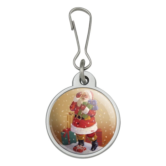 Christmas Holiday Santa Delivering Presents Holly Jacket Handbag Purse Luggage Backpack Zipper Pull Charm