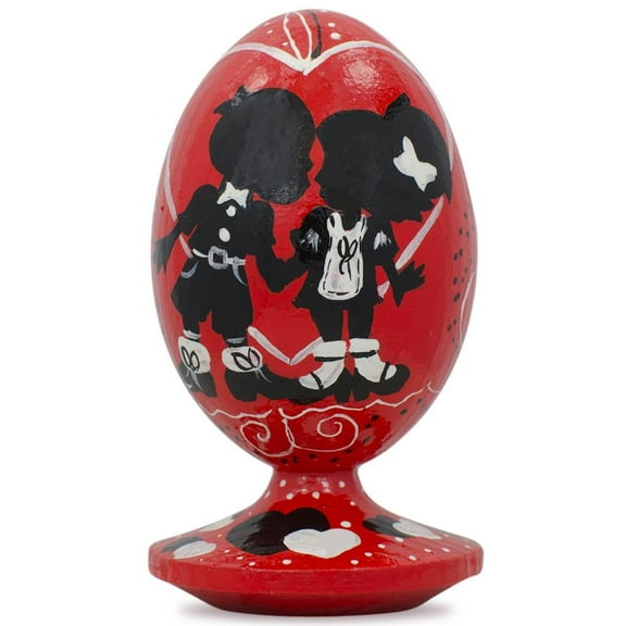 Love Heart and Valentine's Day Kiss in Black Wooden Figurine