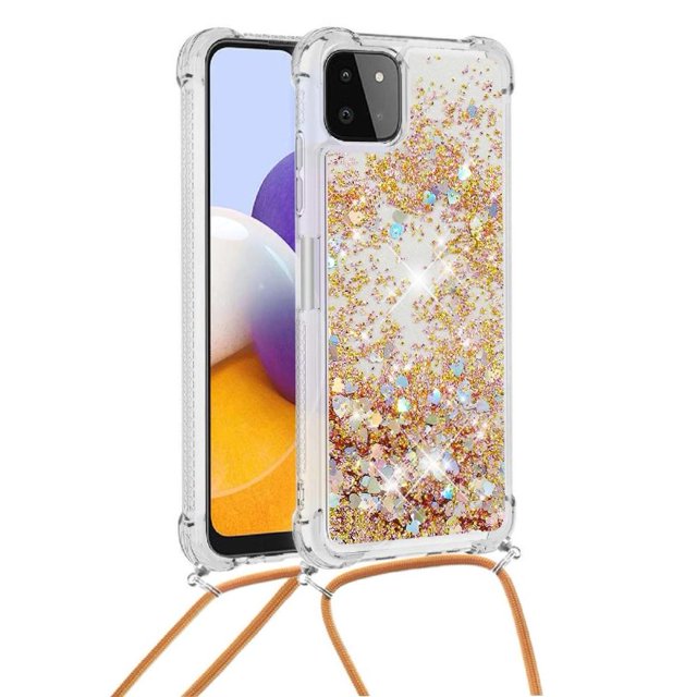 Funda FOXDOCK para Samsung Galaxy A22 5G con Cuerda Ajustable, Brillo Líquido, Protección Antigolpes y Lente – Ideal para Regalo