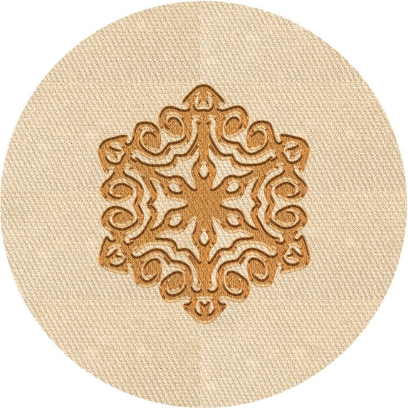 Ahgly Company Machine Washable Indoor Round Transitional Orange Area Rugs, 4' Round