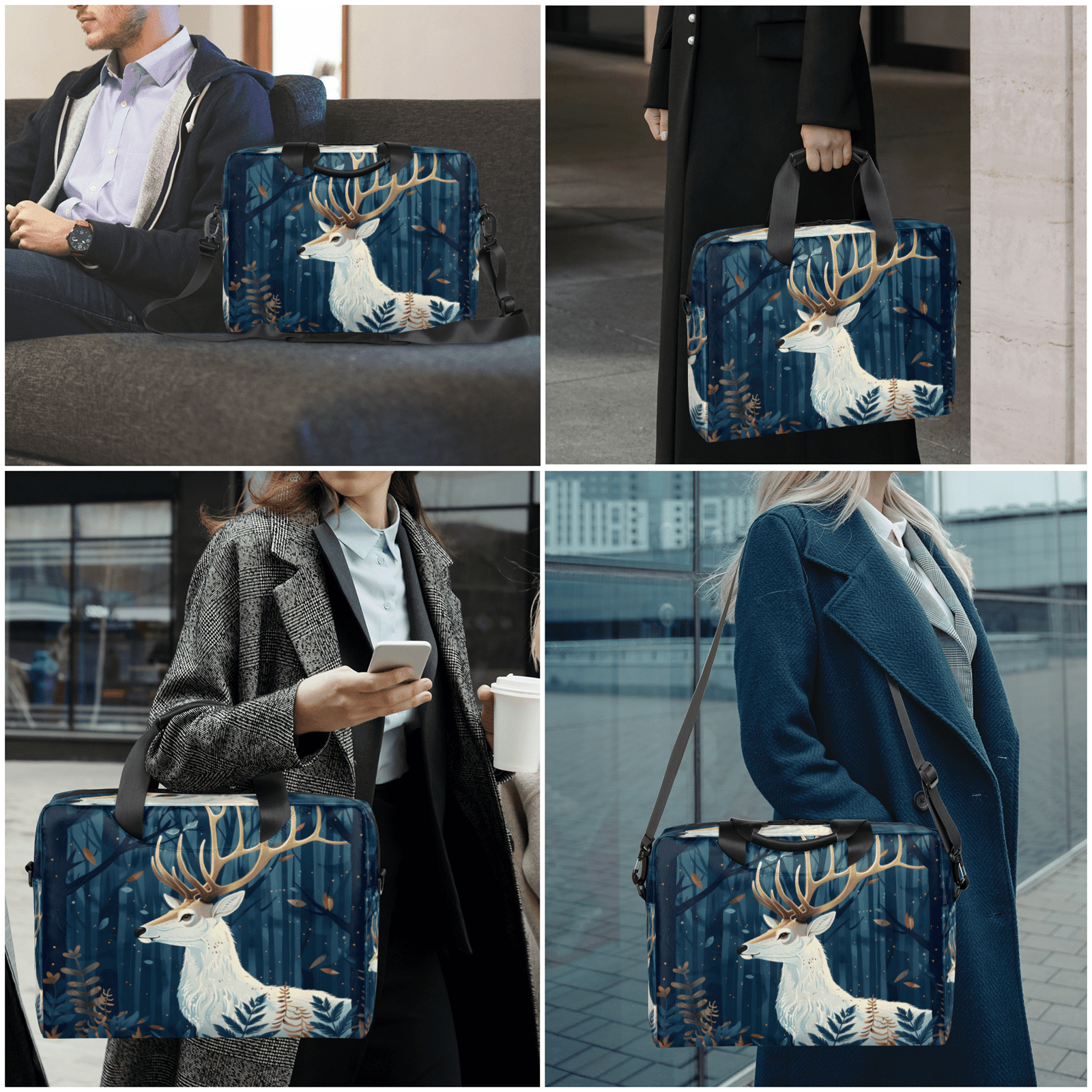 Herdesigns Forest Deer Laptop Bag for Women Men, Computer Case Briefcase Messenger Bags, 15-15.6 inch Laptop Sleeve Shoulder Bag