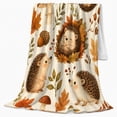 thumbnail image 2 of Whimsical Woodland Hedgehog Red decorative motif Scene Autumn Forest, Festive Holiday Scene, Warm Flannel Blanket for Cabin and Lodge, Art Lovers Christmas Gift, Festive Home Decor, 2 of 9